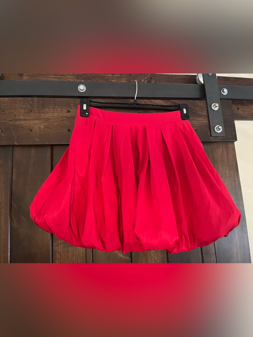 a new day Vibrant Red Pleated Bubble Skirt